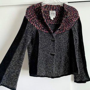 Curio Bell Sleeve Button Cardigan Sweater Boucle Collar Jacket MP Gray Black